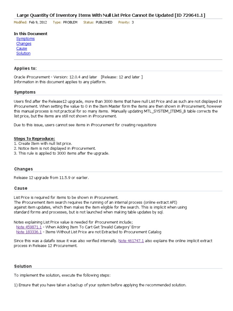 Large Quantity of Inventory Items With Null List Price Cannot Be ...