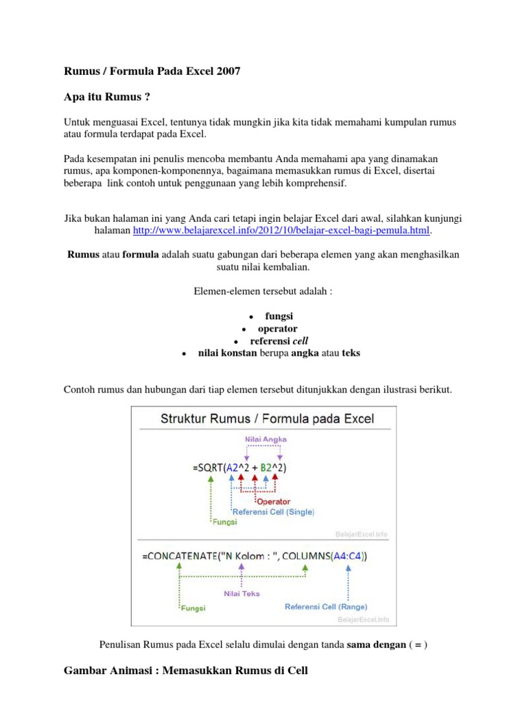 Belajar Rumus Excel Pdf Komputer Metode Bahan Ajar