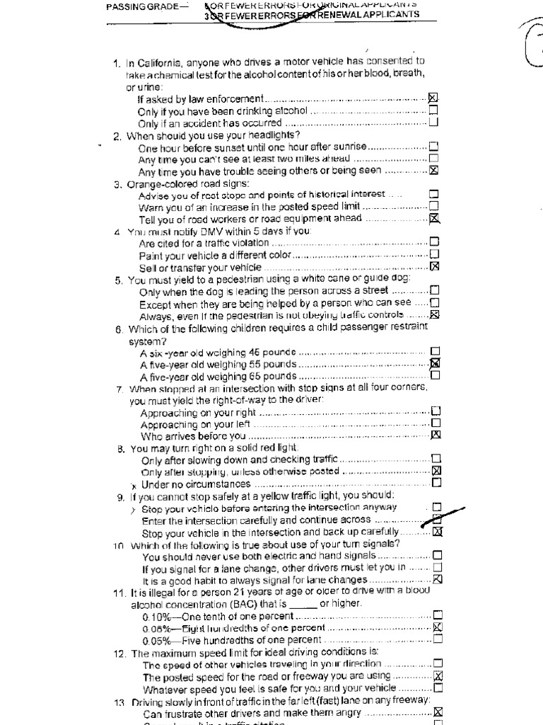 California Dmv Practice Test Printable