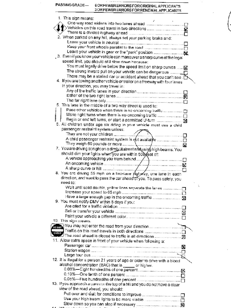 Printable Dmv Practice Test