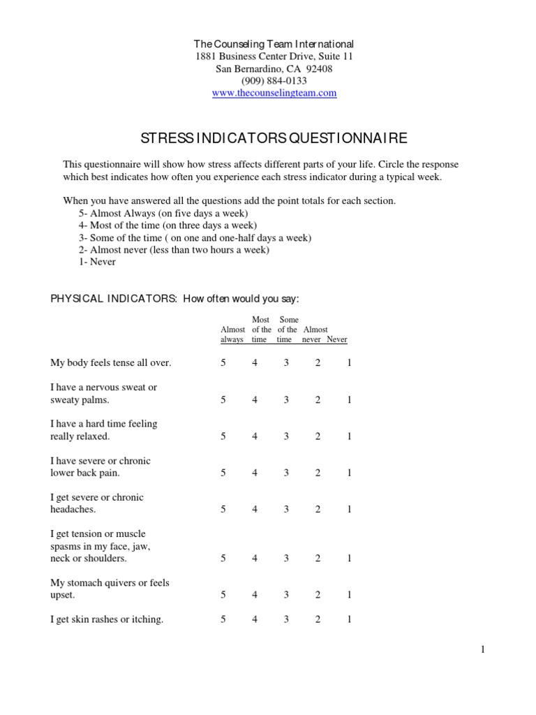 Stress Indicators Questionnaire PDF