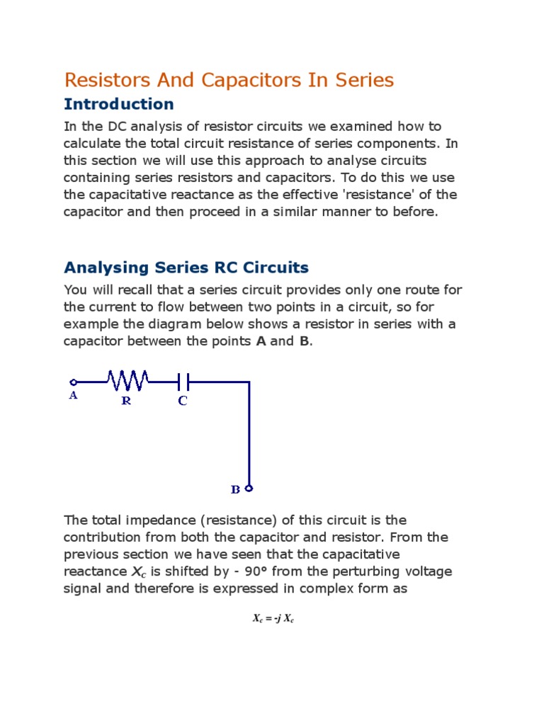 Resistors and Capacitors in Series Electrical Impedance Series And