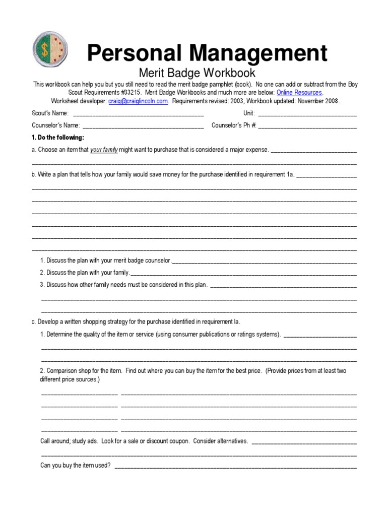 Worksheets Personal Fitness Merit Badge Worksheet workbooks merit badge worksheets family life free printable personal management pdf annual percentage rate credit finance worksheets