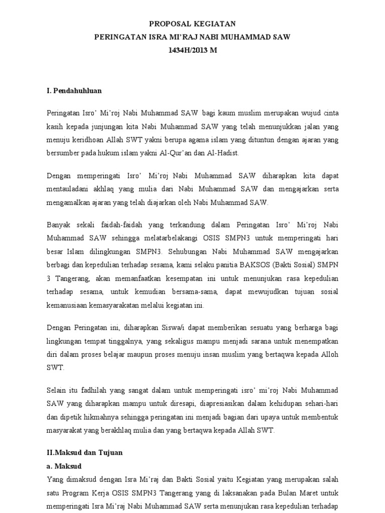 Proposal Kegiatan Peringatan Isra Miraj Nabi Muhammad Saw 1434h 2013 M