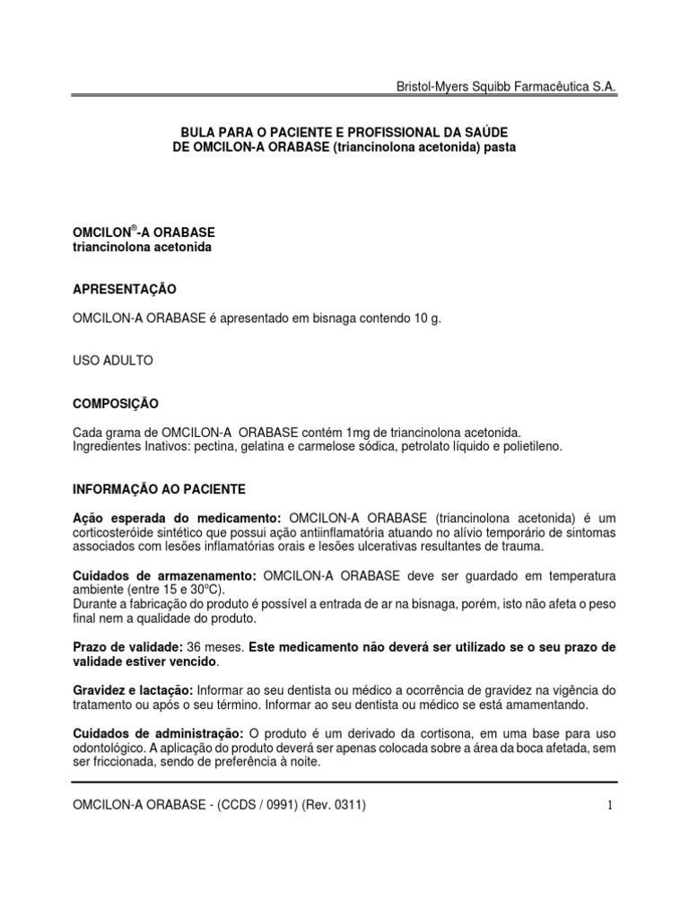 Omcilon A Orabase PDF | PDF | Dentista | Gravidez