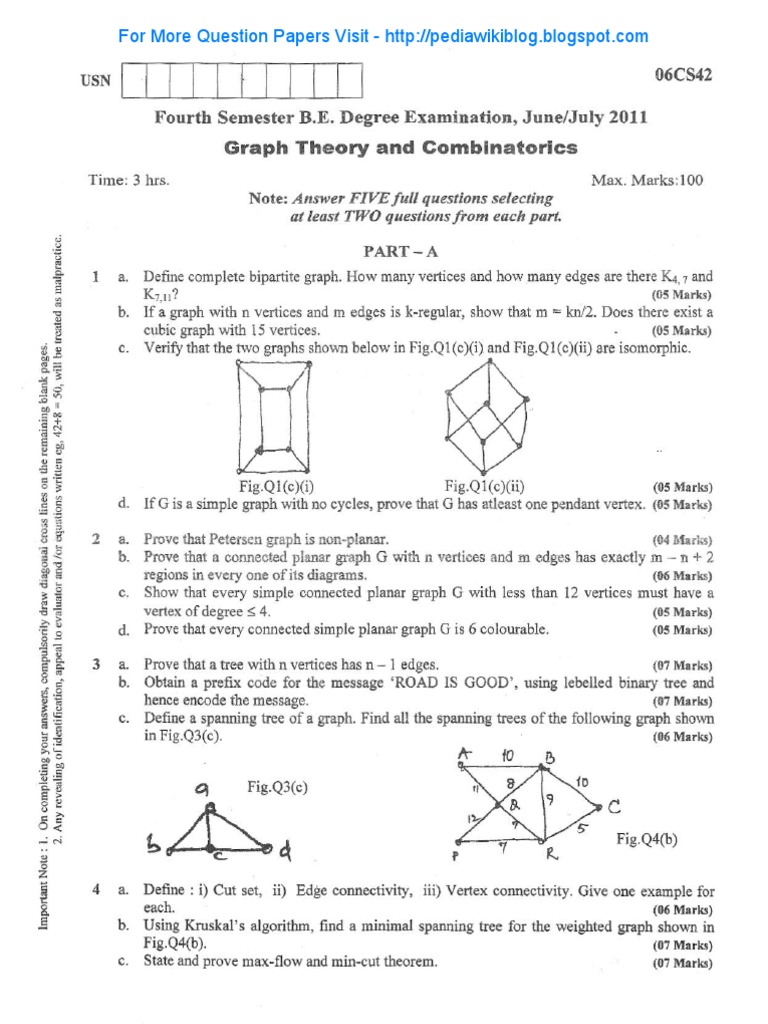 Graph Theory & Combinatorics July 2011 | PDF | Vertex (Graph Theory ...