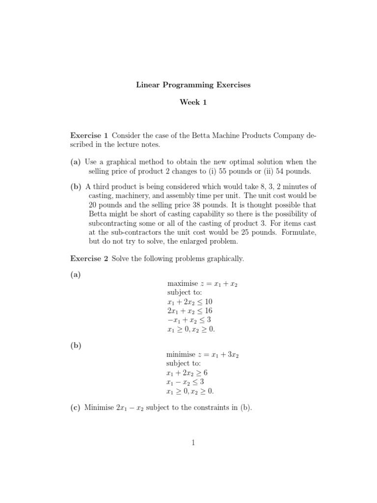 LP Exercises | PDF | Linear Programming | Teaching Mathematics