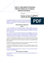 El Reglamento General de Servicio Interno Tiene Por Objeto Unificar El Servicio de Los Cuerpos de Tropa Dentro Del Cuartel y Dar Al Personal La Norma de Sus Deberes y Atribuciones