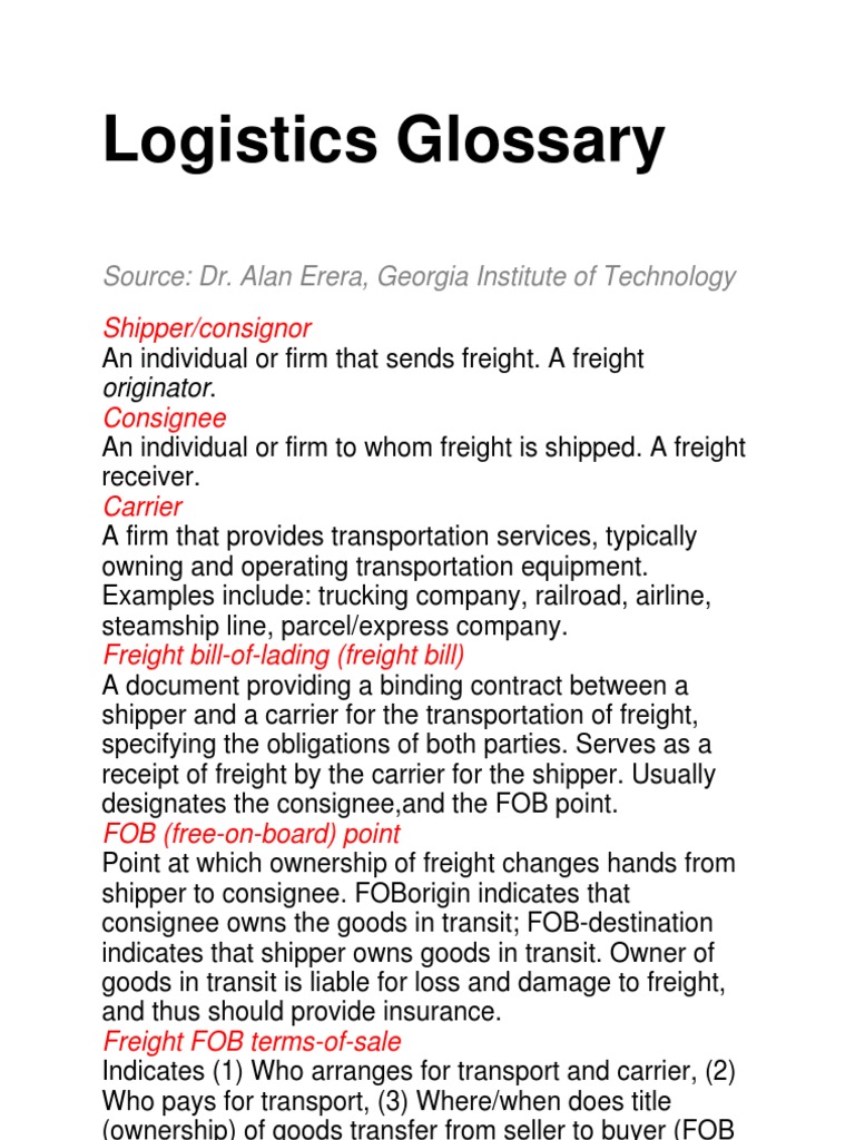 Logistics Glossary PDF