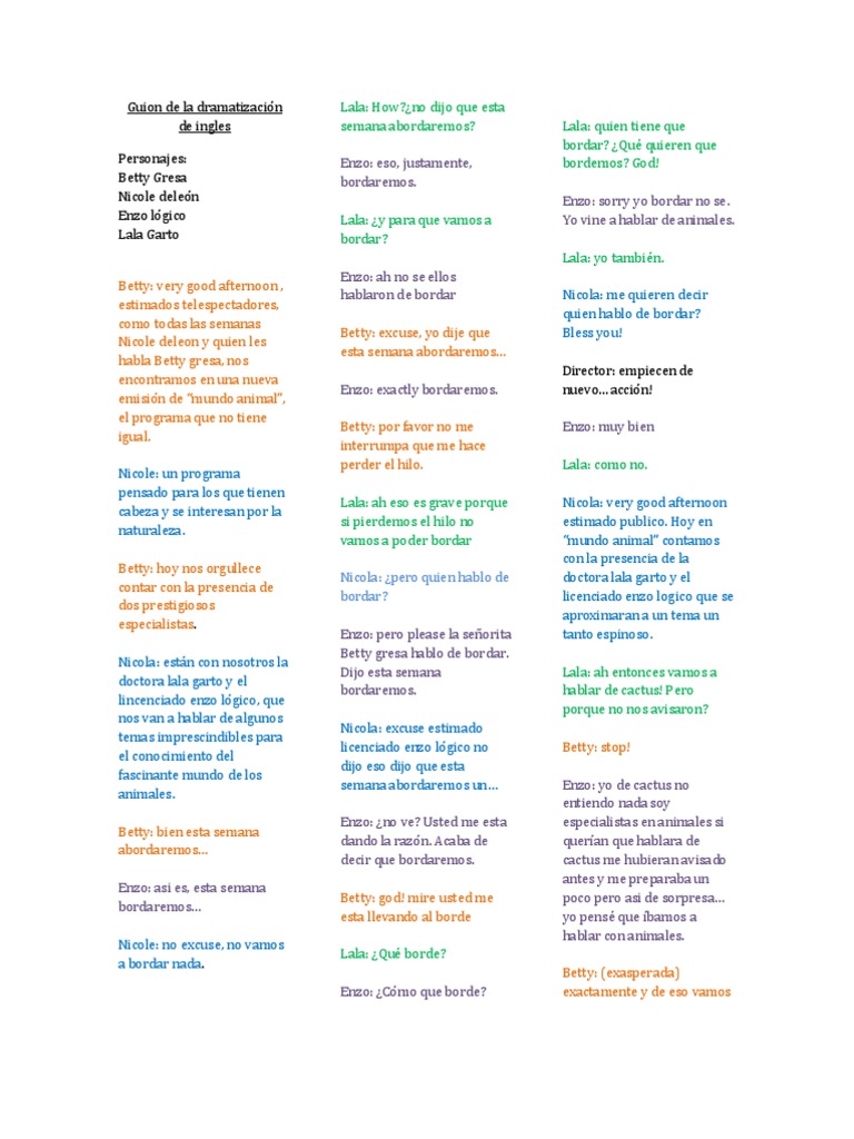 Guion de La Dramatizacion de Ingles