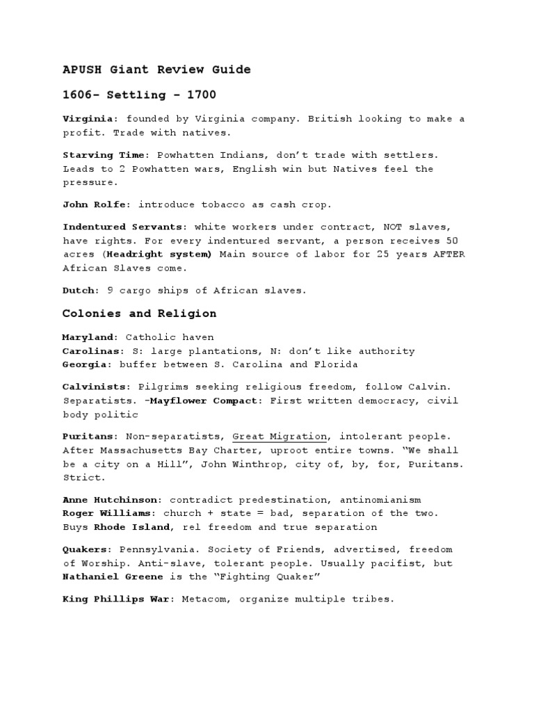APUSH Review: Key Events and Concepts | PDF | History | Travel