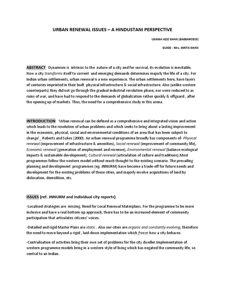 Exploring The Concept of Urban Renewal in The Indian Context | PDF ...