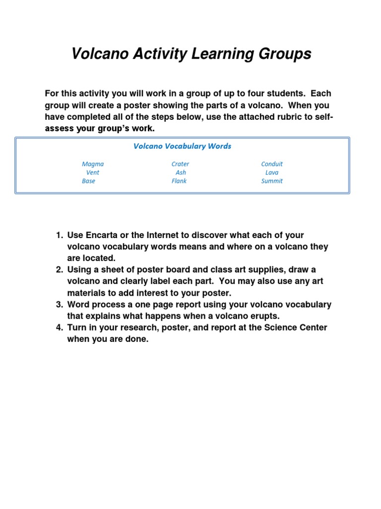Volcano Activity Rubric Pdf Career Growth Social Science