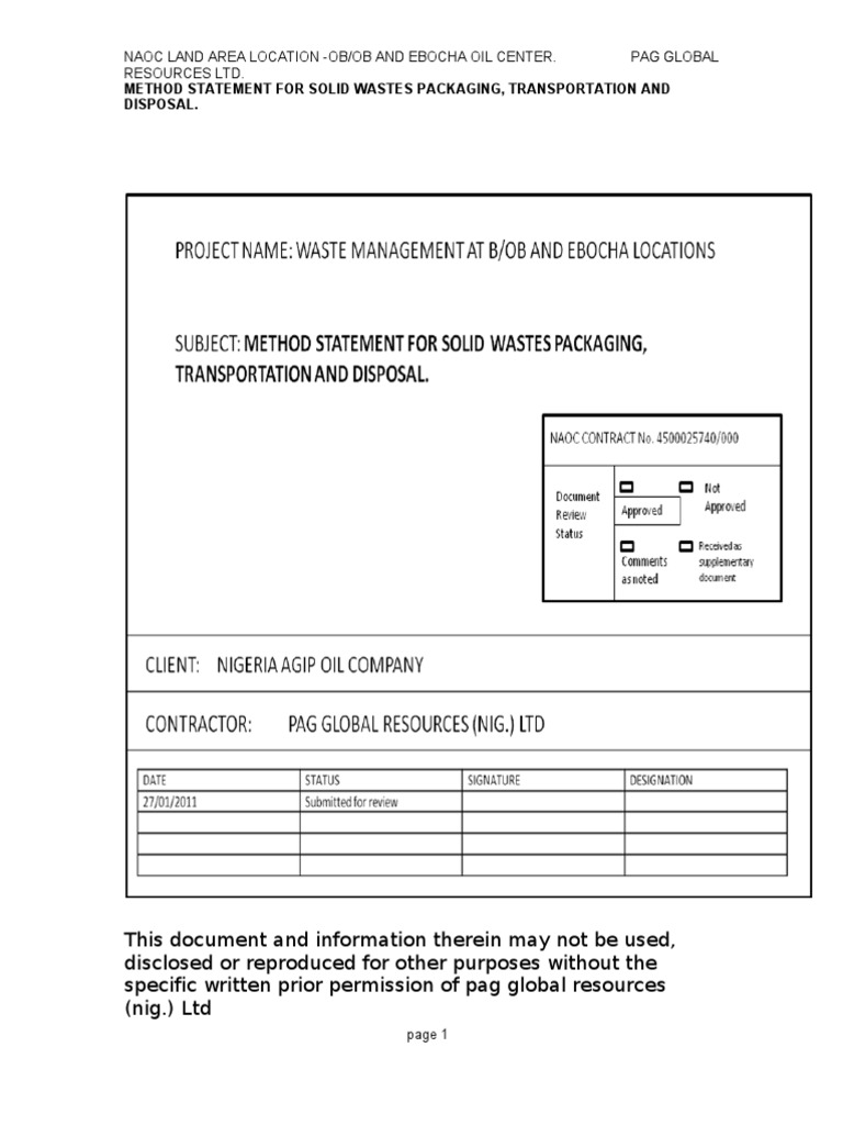 Method Statement for Solid Wastes Disposal Waste Management Landfill