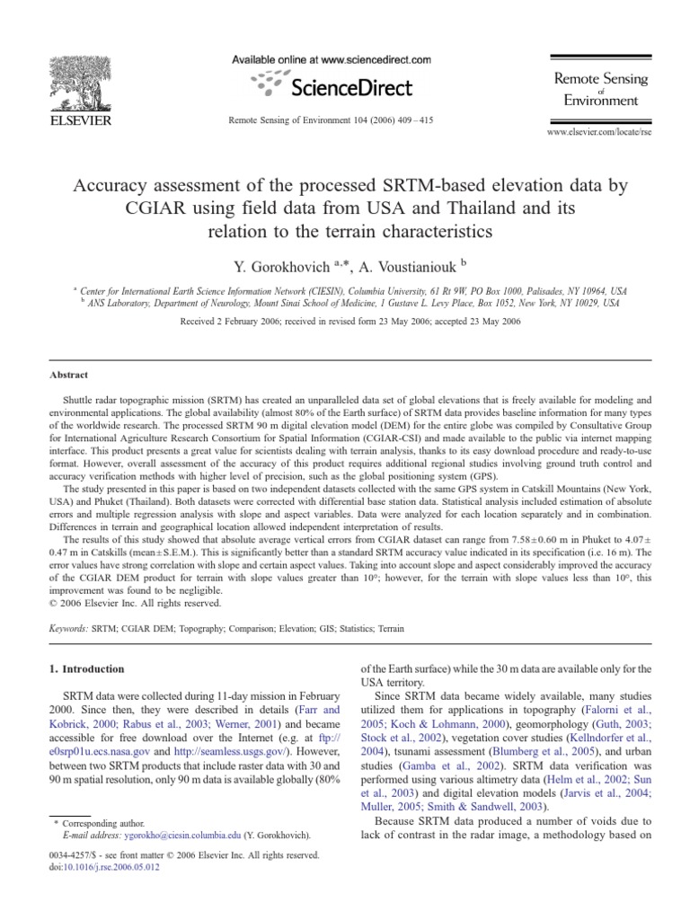 Accuracy Assessment of The Processed SRTM-based Elevation Data by CGIAR ...