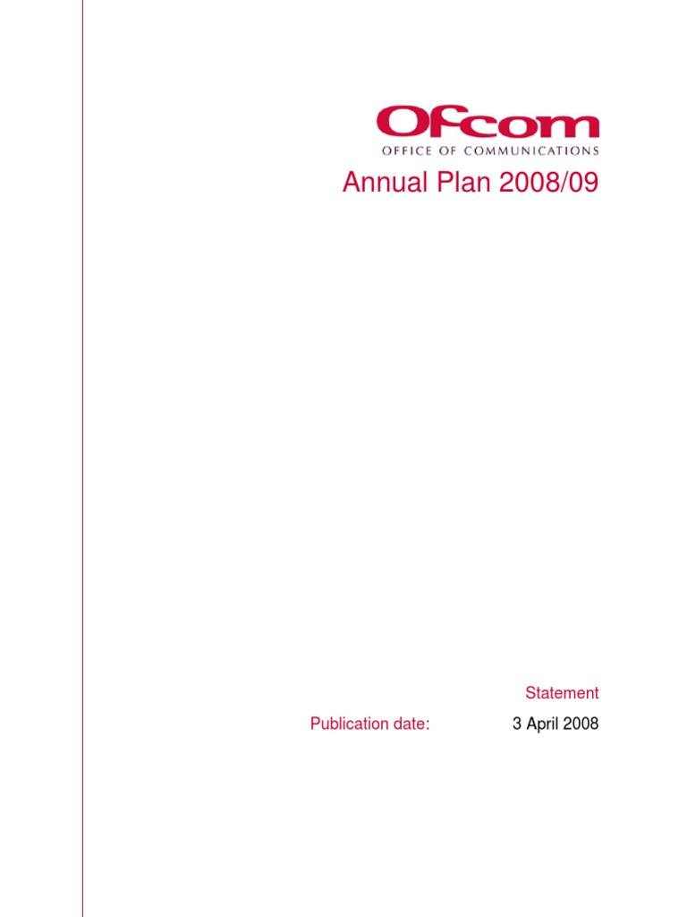 OFCOM Annual Plan 2008-2009 | PDF | Technological Convergence | Mass Media