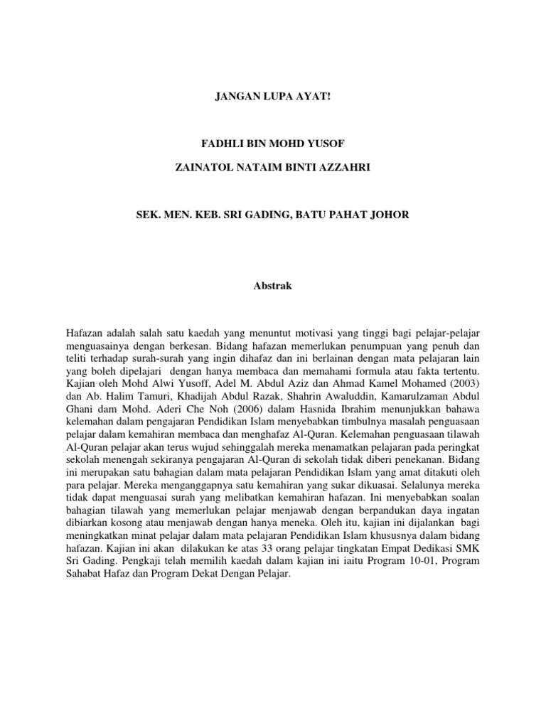 kajian tindakan  hafazan  kajian tindakan  hafazan