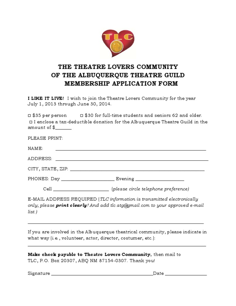 TLC Membership Form 2013-14-1 | PDF | Art | Lifestyle