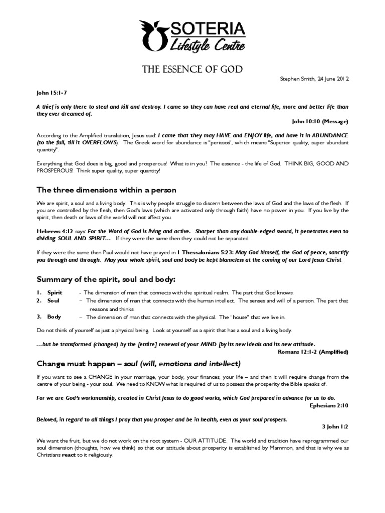 The Essence of God The Three Dimensions Within A Person