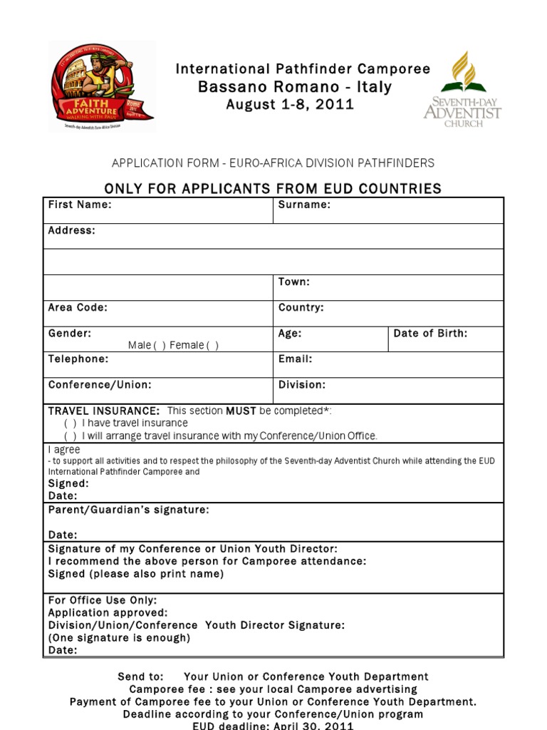EUD Pathfinder Camporee Application Form | PDF