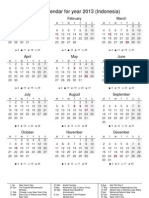 Calendar For Year 2013 (Indonesia) : January February March