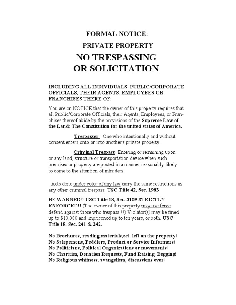 No Trespass | PDF for Free Printable No Trespassing Letter