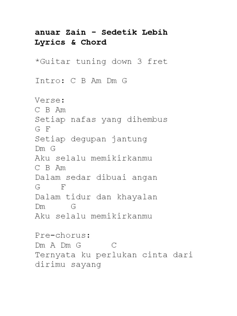 Anuar Zain Sedetik Lebih Chord Piano Sutikno