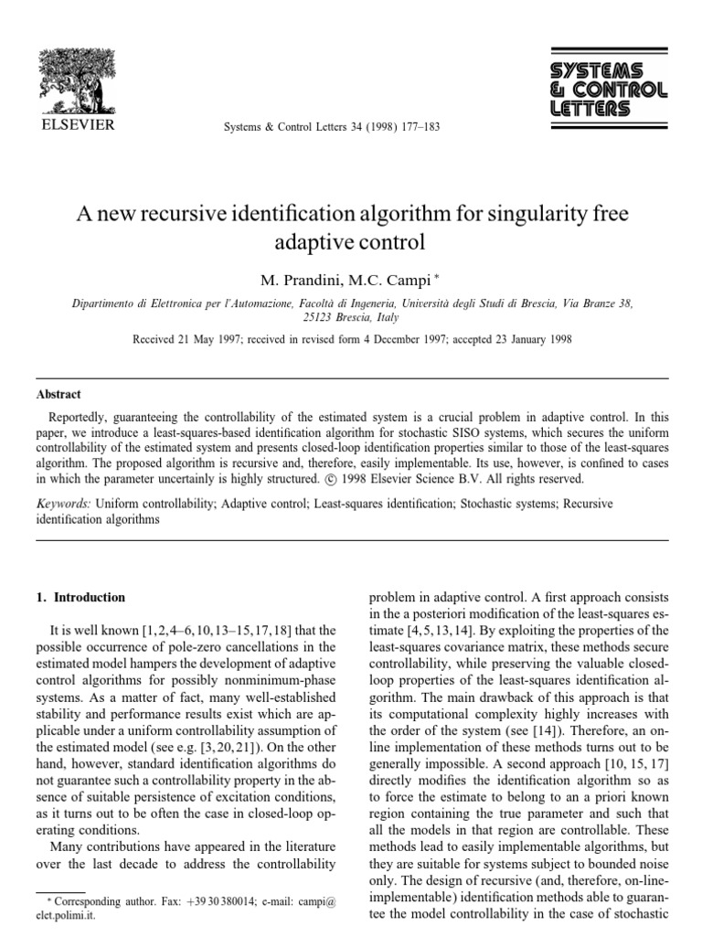 Recursive Algorithm for Adaptive Control | PDF | Least Squares ...