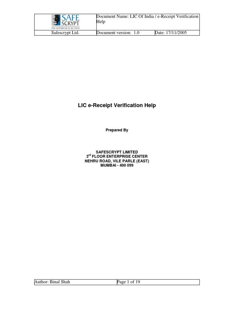 LIC e-Receipt Verification Guide | PDF
