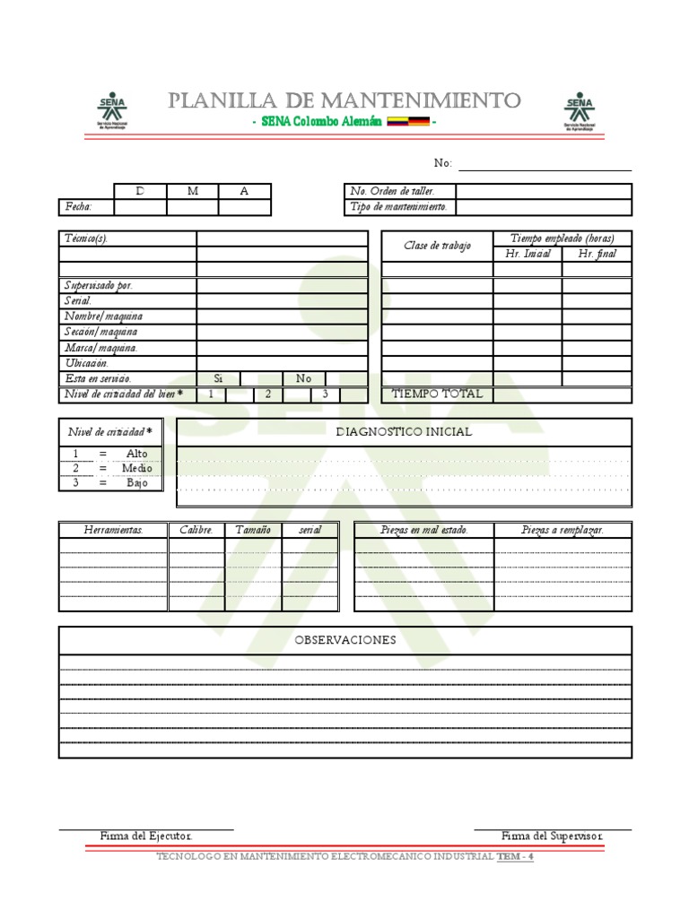 Formato de mantenimiento de maquinaria pesada