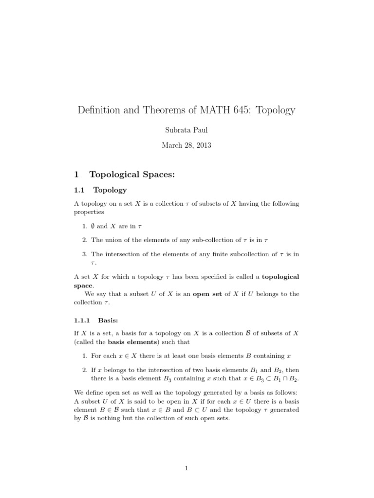 Definition and Theorems of Basic Topology | PDF | Continuous Function ...