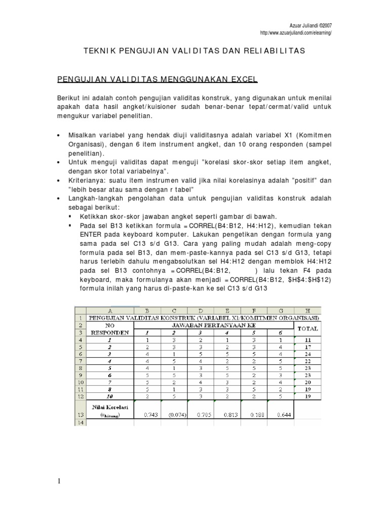 Contoh Uji Validitas Dan Reliabilitas