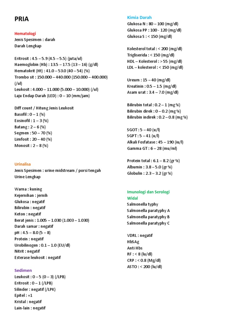 Nilai NOrmal Lab | PDF