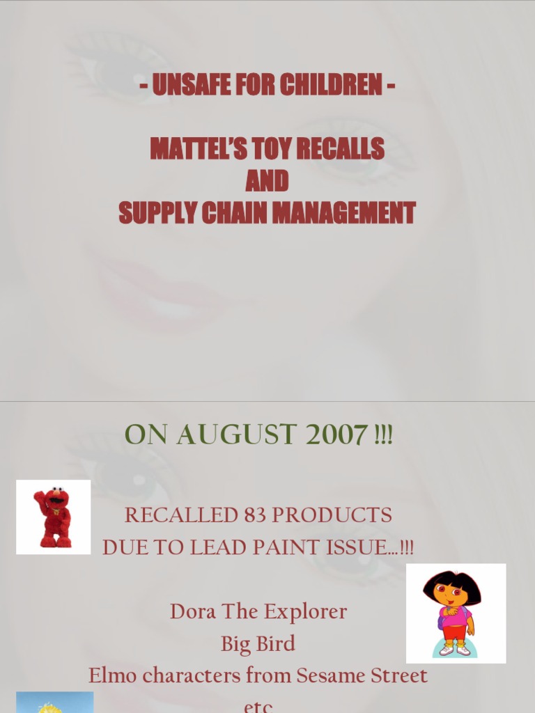 Unsafe For Children Mattel'S Toy Recalls AND Supply Chain Management