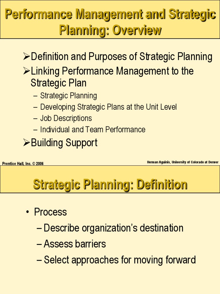Definition and Purposes of Strategic Planning Linking Performance