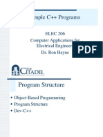 Simple C++ Programs: ELEC 206 Computer Applications For Electrical Engineers Dr. Ron Hayne