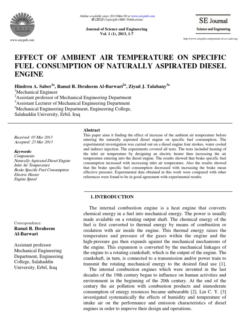 Effect of Ambient Air Temperature On Specific Fuel Consumption of ...