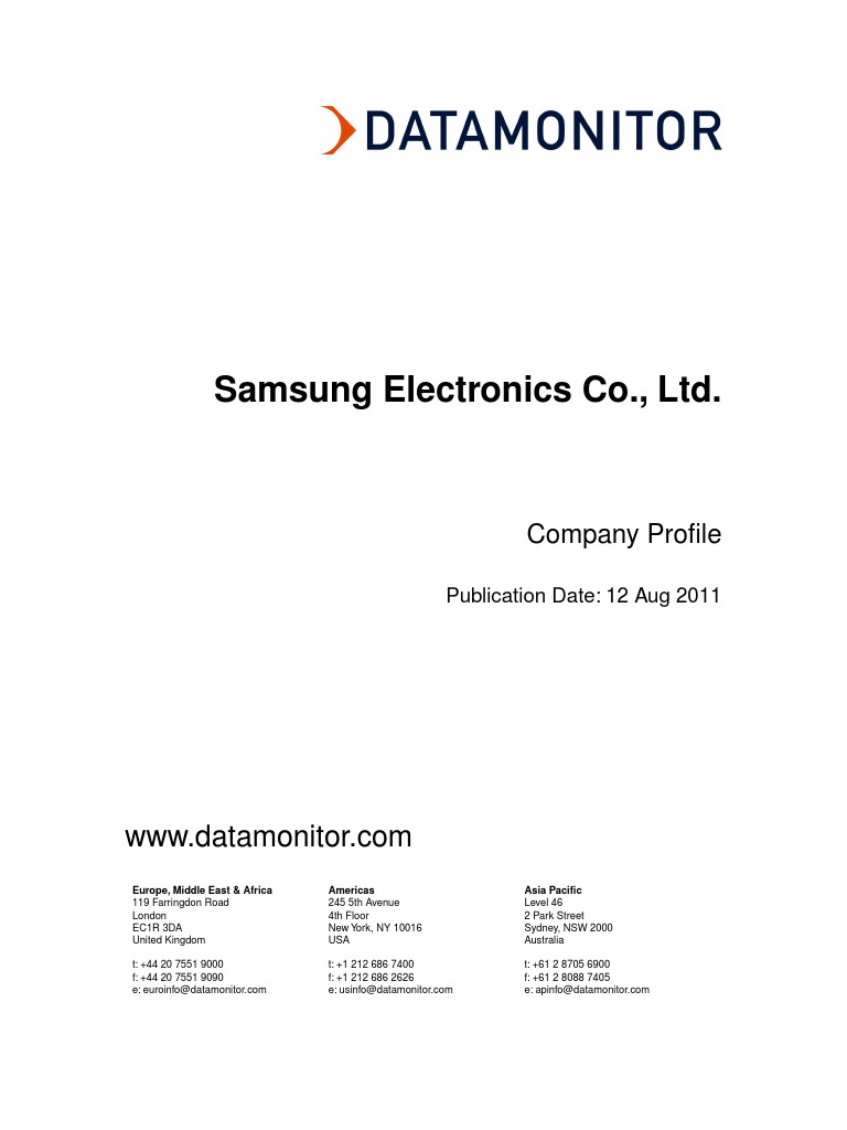 DataMonitor - Samsung Electronics Co - 2011 | PDF | Samsung Electronics ...