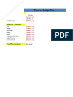 Student Example Monthly Budget Plan