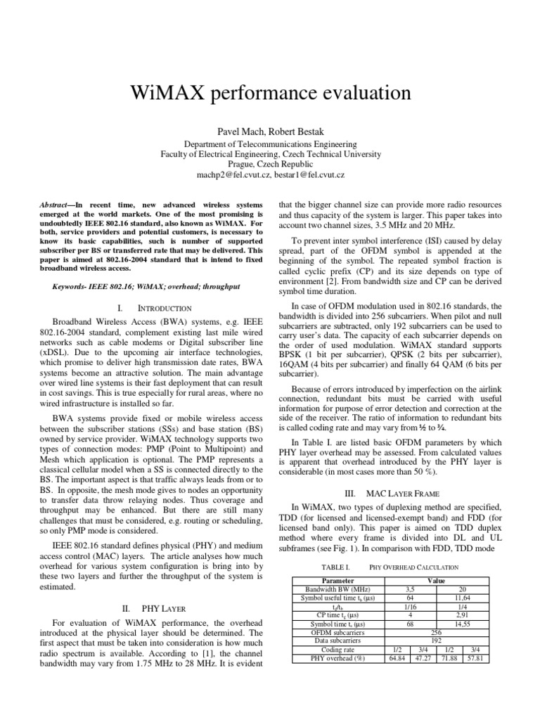 WiMAX Performance Evaluation Analysis | PDF | Wi Max | Orthogonal ...