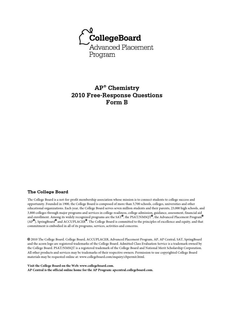 AP Chemistry 2010 Free-Response Questions Form B: The College Board ...