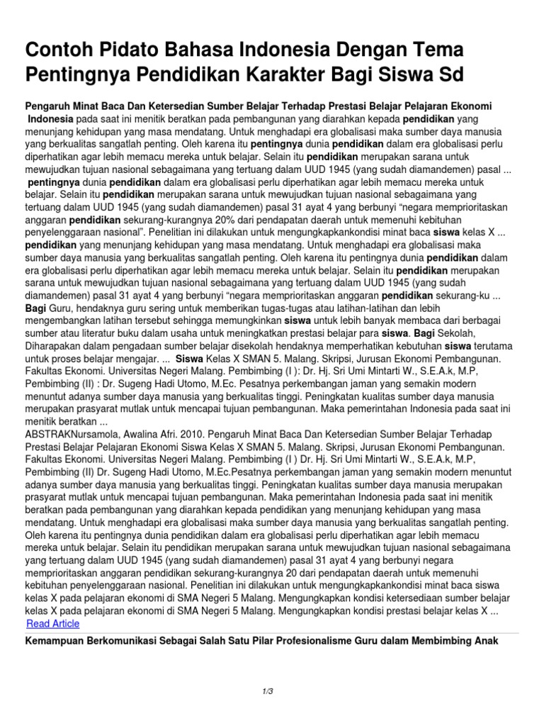 Kumpulan Teks Pidato Tentang Pendidikan Karakter Kumpulan Referensi Teks Pidato