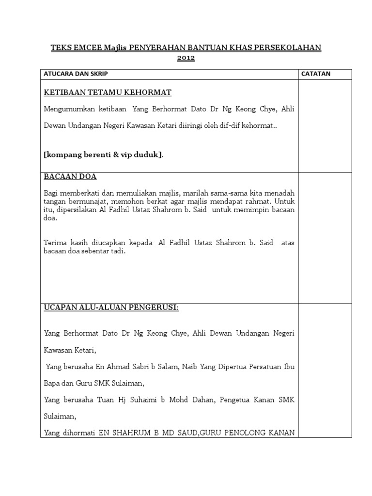 Teks Emcee Majlis Penyampaian Sumbangan Bantuan Persekolahan 2012 Pdf