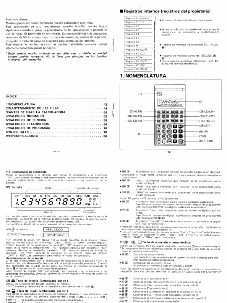 canal propiedad Contribuyente Manual Casio FX-180P Castellano | PDF