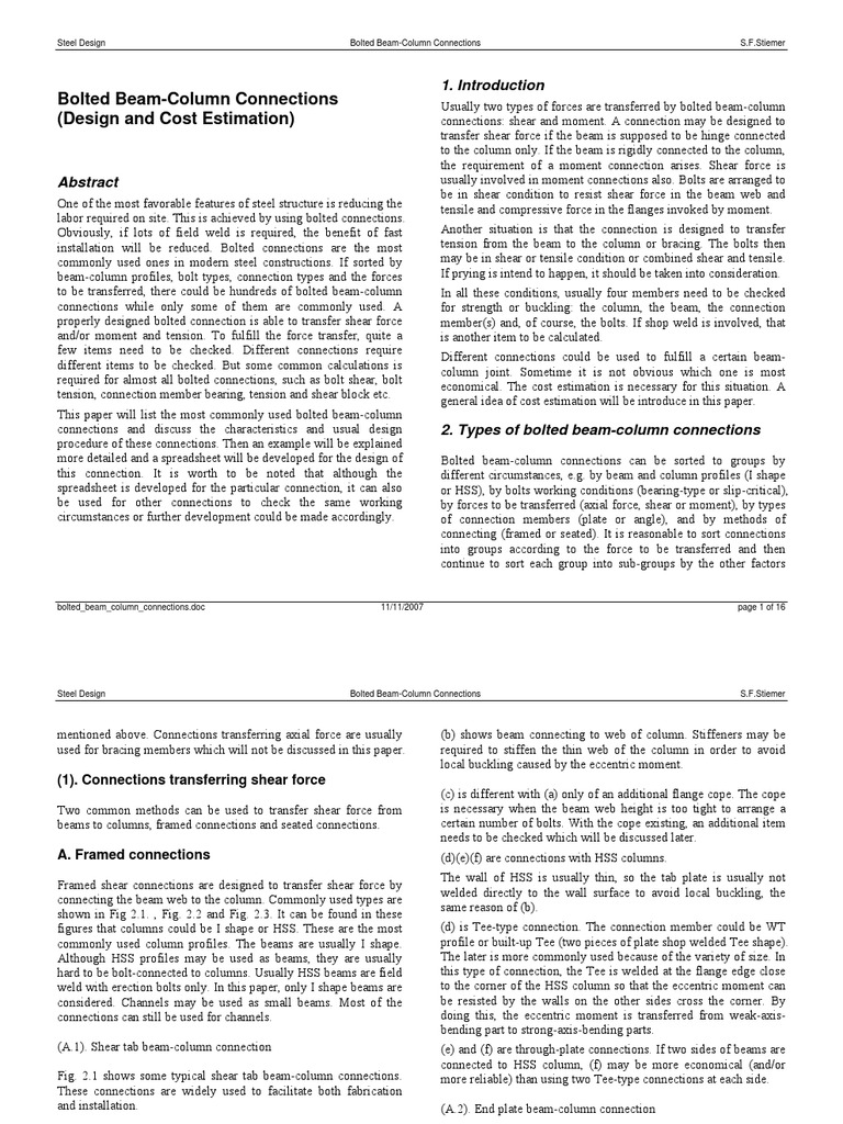 Bolted Beam-Column Connection Guide | PDF | Beam (Structure ...