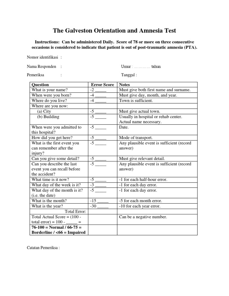The Galveston Orientation and Amnesia Test PDF