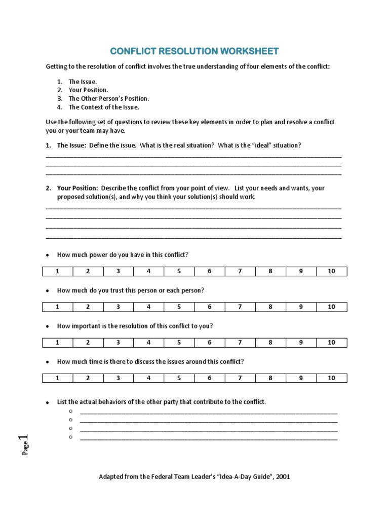 Worksheets Conflict Resolution Worksheet conflict resolution worksheet psychology cognitive science behavioural sciences