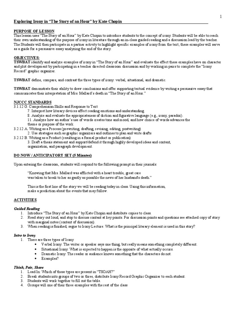 The story of an hour worksheet