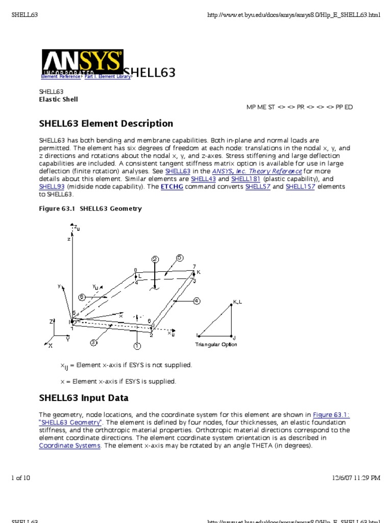 Ansys Shell 63 Elementansys Shell 63 Elementansys Shell 63 Element