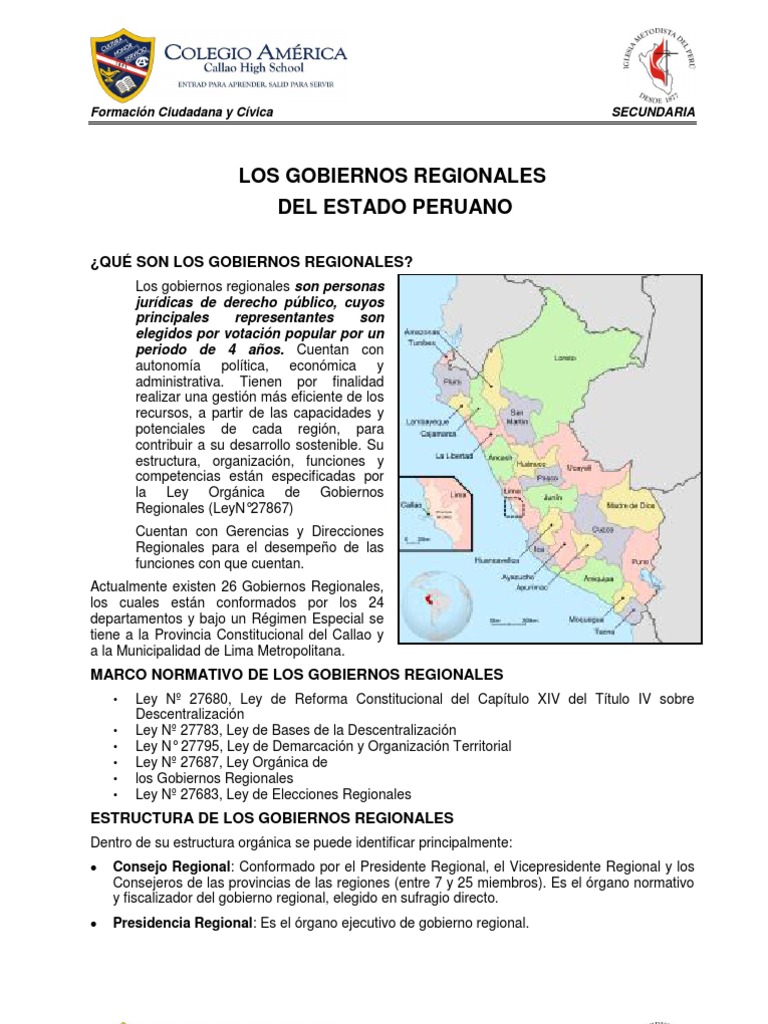 Gobiernos Regionales en Perú: Estructura y Funciones | PDF | Gobierno ...